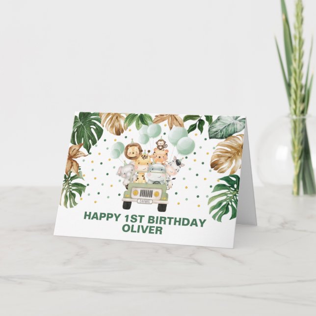 Carte Jungle tropicale Safari Animaux Joyeux Anniversair (Devant)