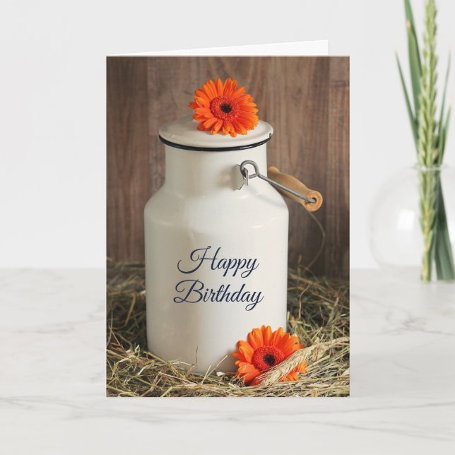 Carte Jus de lait blanc rustique avec fleurs Anniversair (Devant)