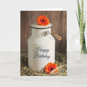 Carte Jus de lait blanc rustique avec fleurs Anniversair