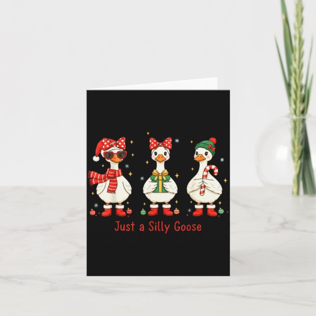 Carte Just A Jolly Goose Santa Cute Bow Christmas Men Wo (Devant)