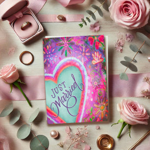 Carte Juste Marié Joli Coeur Floral Mariage pourpre