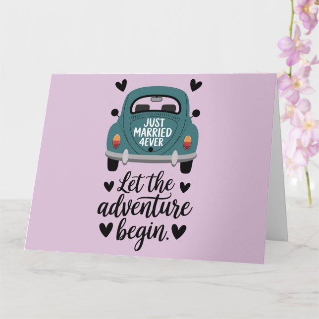 Carte Juste marié Mariage de voiture classique (Orchidée)