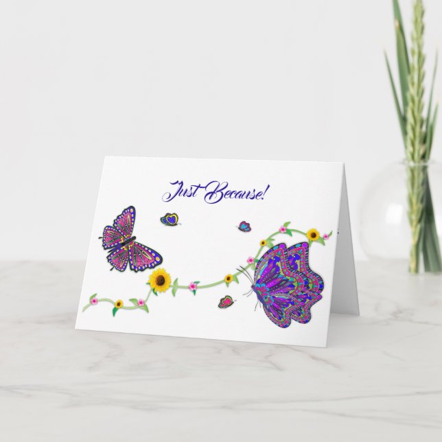 Carte Juste parce que de grands papillons et des fleurs (Devant)
