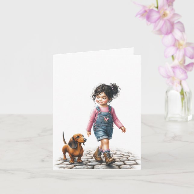 Carte Juste une fille et son Dachshund (téléchargeable) (Orchidée)
