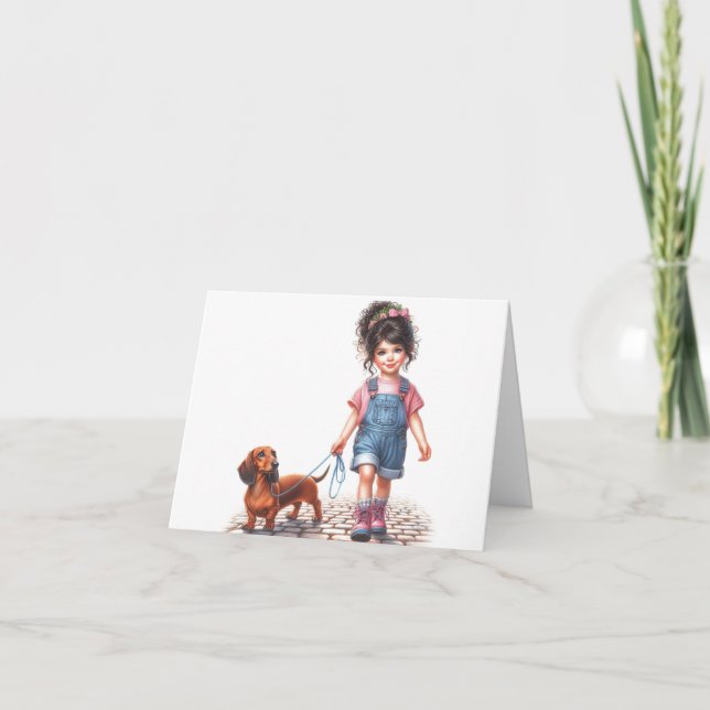Carte Juste une fille et son teckel (téléchargeable)  (Devant)