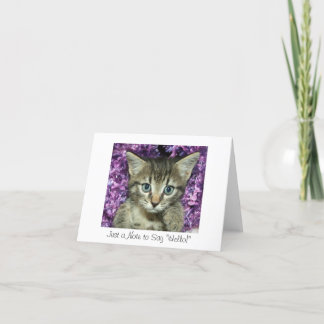 Carte Juste une note à dire "bonjour !" Chaton gris