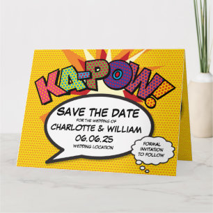Carte KA-POW Enregistrer la date Fun Retro Comic Book Po