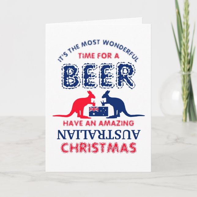 Carte Kangaroo Beer, Drapeau australien voeux de Noël (Devant)