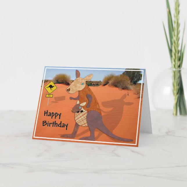 Carte Kangourou de maman et de bébé dans l'anniversaire (Devant)