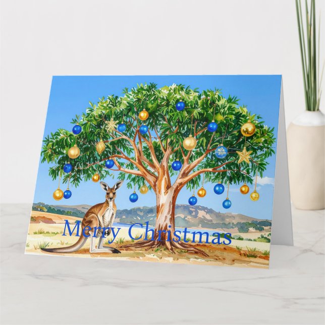 Carte Kangourou sous un eucalyptus avec des boules de No (Devant)