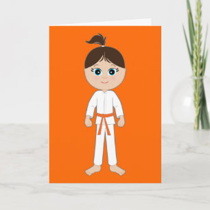 Carte Karate Girl Félicitations Orange Belt