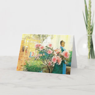 Carte Karin aux fleurs roses et son métier à tisser