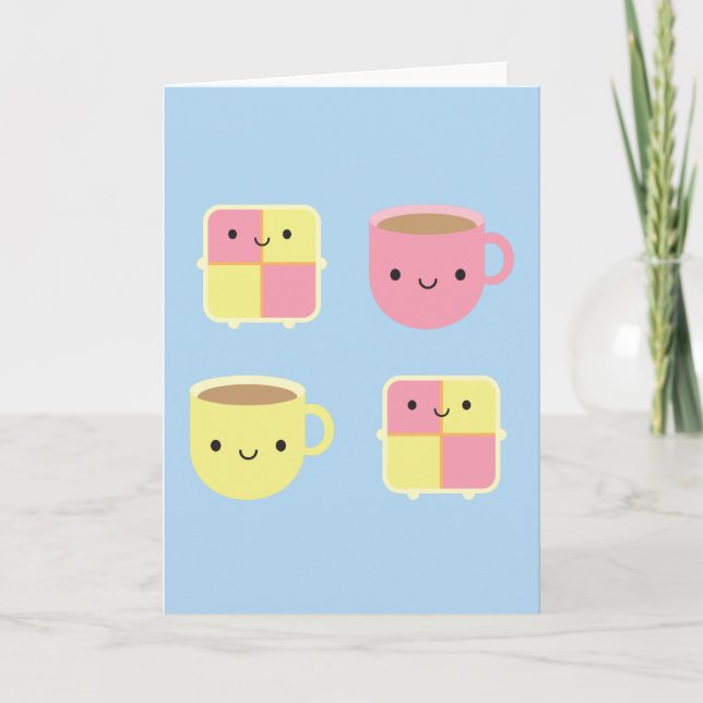 Carte Kawaii Battenberg Gâteau & Coupe de Thé (Devant)