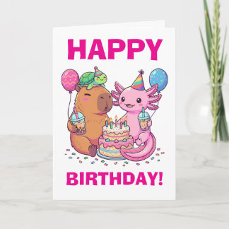 Carte Kawaii Capybara and Axolotl Birthday Party