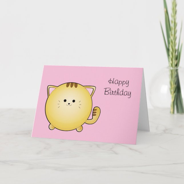 Carte Kawaii Cartoon Chat Anniversaire (Devant)