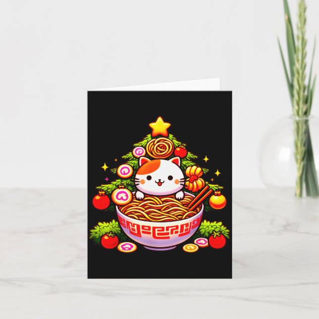Carte Kawaii Christmas Cat Ramen Christmas Tree Holiday  (Devant)