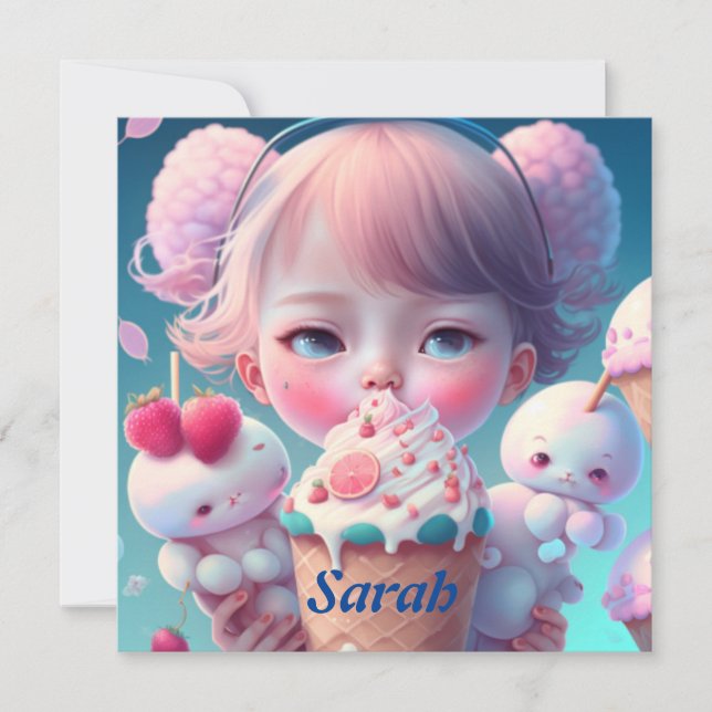 Carte Kawaii fille de crème glacée (Devant)