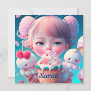 Carte Kawaii fille de crème glacée