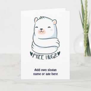 Carte Kawaii LIBRE HUGS Ours polaire Blanc mignonne Amou