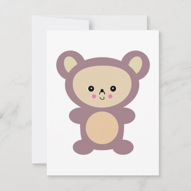 Carte kawaii mauve teddy bear (Devant)