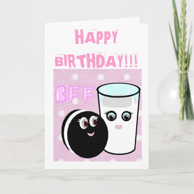 Carte Kawaii meilleurs amis pour toujours lait et biscui (Devant)