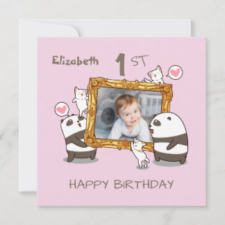 Carte Kawaii pandas et chats photo cadre 1er anniversair