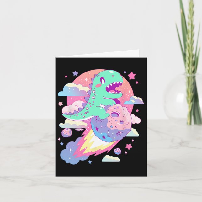 Carte Kawaii Pastel Goth Créatif Mignon Chibi Dinosaure  (Devant)