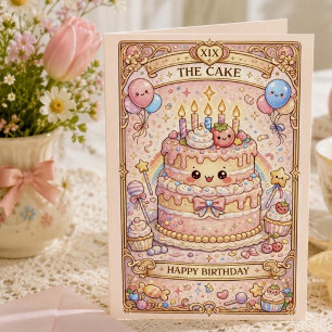 Carte Kawaii Tarot Anniversaire “Le Gâteau” Pastel migno