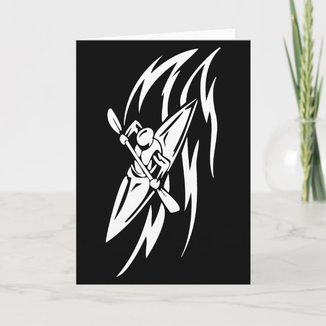 Carte Kayaking Extreme Sport Graphisme en noir et blanc (Devant)