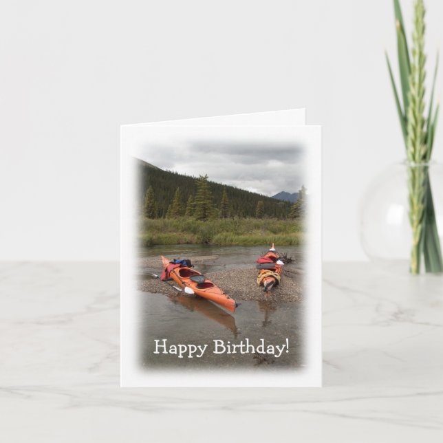 Carte Kayaks sur une île ; Joyeux anniversaire (Devant)