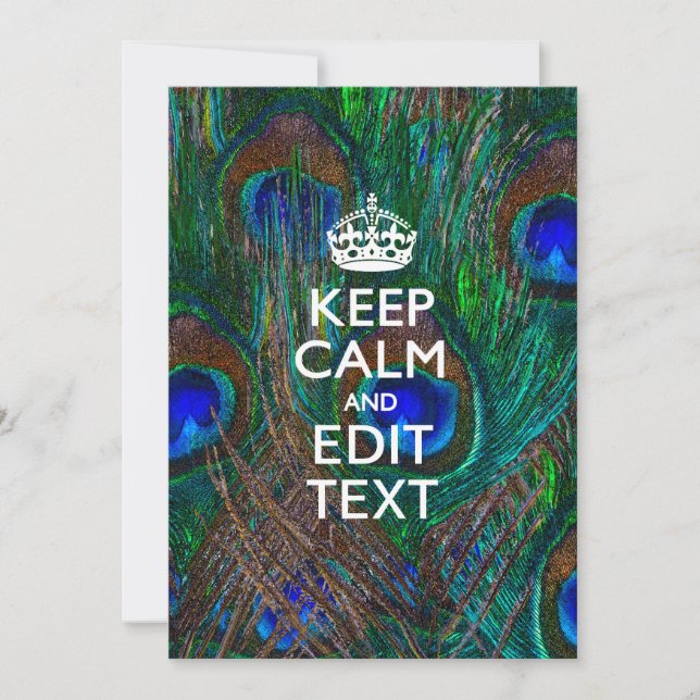 Carte Keep Calm and Your Text on Peacock Feathers (Devant)