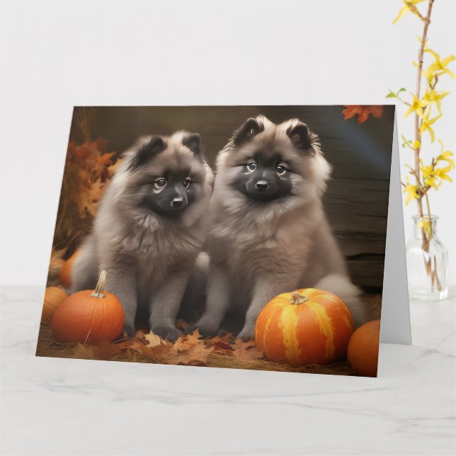 Carte Keeshond Chiot Automne Citrouille délice (Fleur jaune)