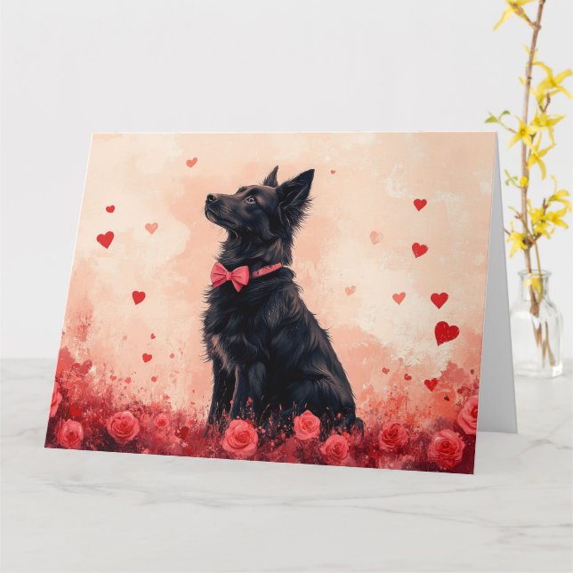 Carte Kelpie australien avec des roses - Saint-Valentin (Fleur jaune)