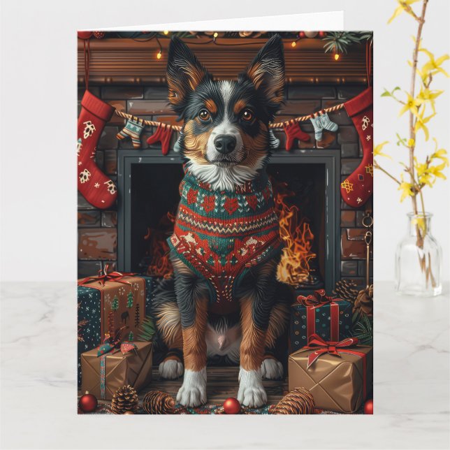 Carte Kelpie australienne avec foyer cadeau de Noël (Fleur jaune)