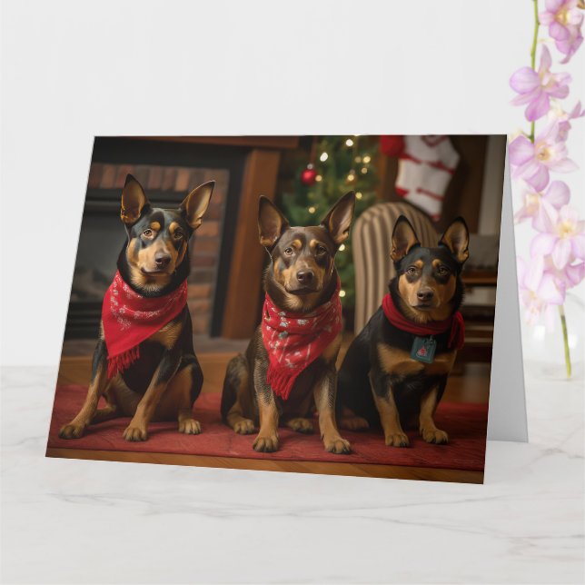 Carte Kelpie australienne près de la cheminée Noël (Orchidée)