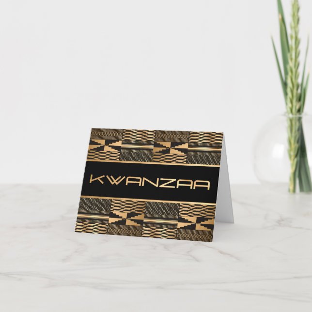 Carte Kente noir et or Imprimer "Happy Kwanzaa" (Devant)