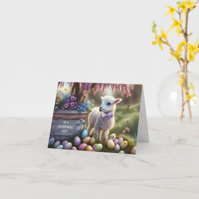 Carte Kids Easter with Cute Lamb Eggs Flowers (Fleur jaune)