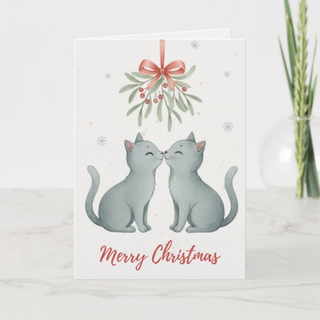 Carte Kissing Kittens Under the Mistletoe Christmas Card (Devant)