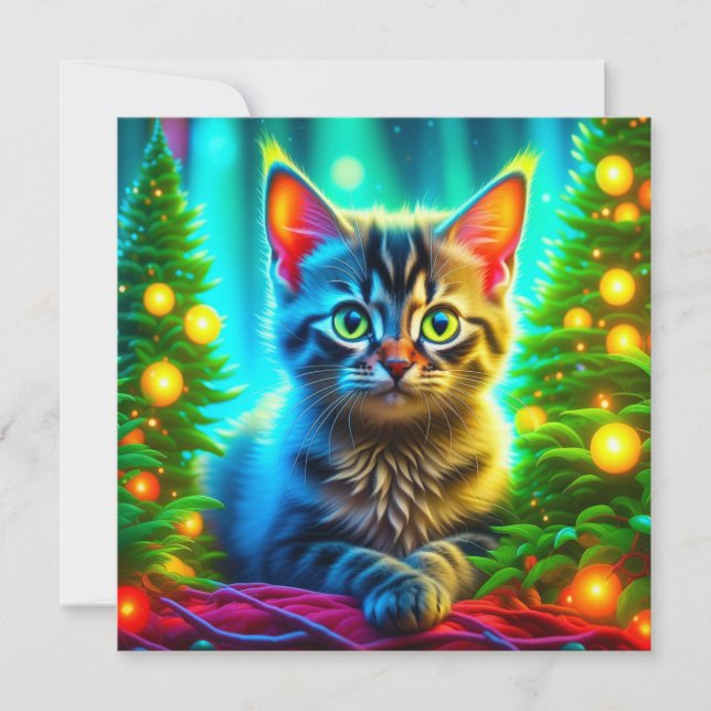 Carte Kitten de Noël et arbres de Noël personnalisés (Devant)