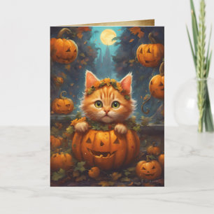 Carte Kitten Jack-O-Lantern, Happy Halloween mignonne