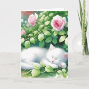 Carte Kitten Napping Sous Rosebush Anniversaire