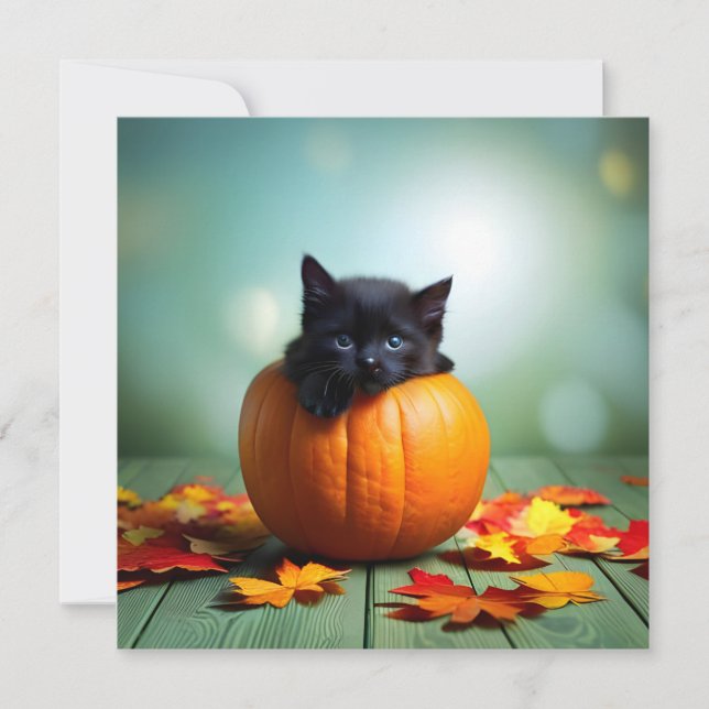 Carte Kitten Noir Dans Un Citrouille (Devant)