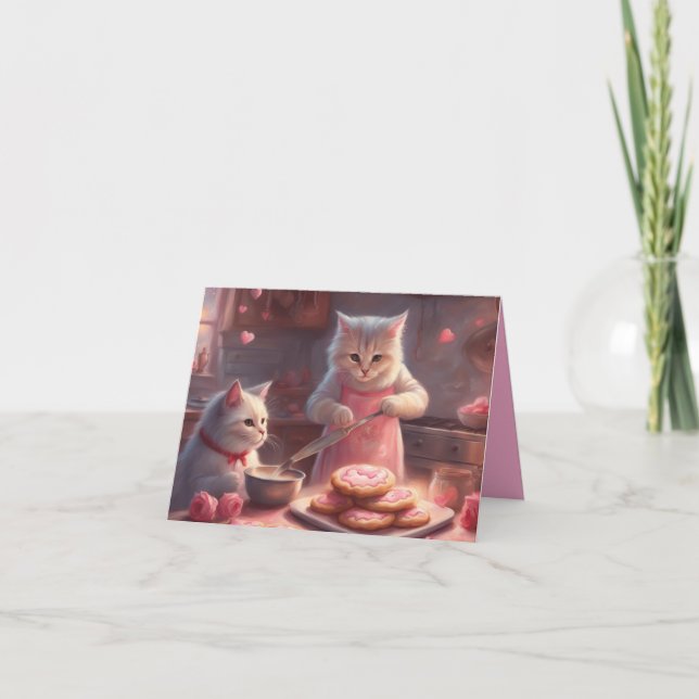 Carte Kittens Bake Valentines Day cookies greeting (Devant)