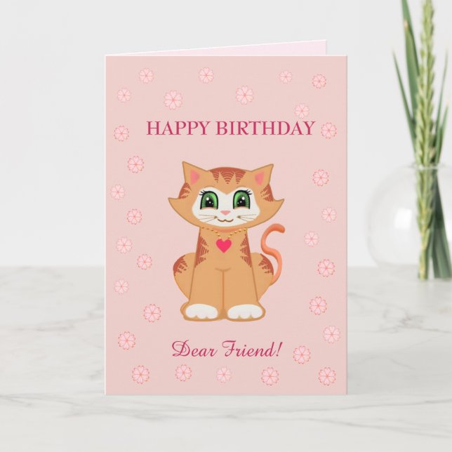 Carte Kitty Chat Anniversaire Voeux pour Ami (Devant)