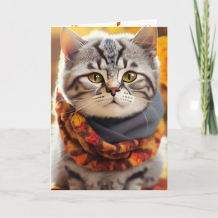 Carte Kitty d'automne avec Écharpe