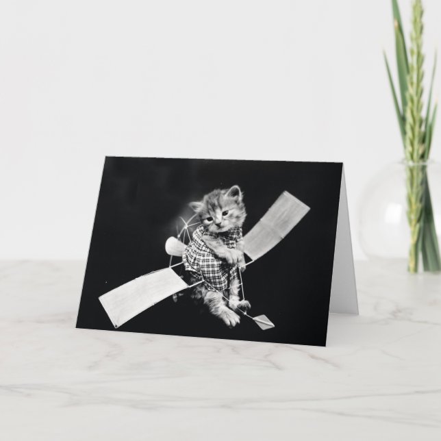 Carte Kitty volant Vintage noir et blanc (Devant)