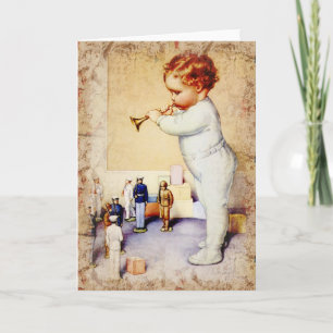Carte Klaxon de soufflement de bébé roux aux soldats