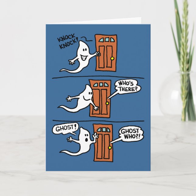 Carte Knock Halloween Cartoon Ghost Kids Salutation (Devant)