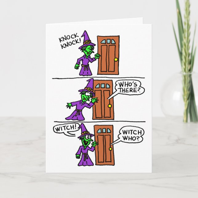 Carte Knock Halloween Cartoon Witch Salutation pour les  (Devant)