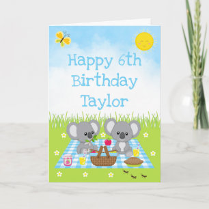 Carte Koala Bear Pique-nique Bleu En vichy Joyeux annive